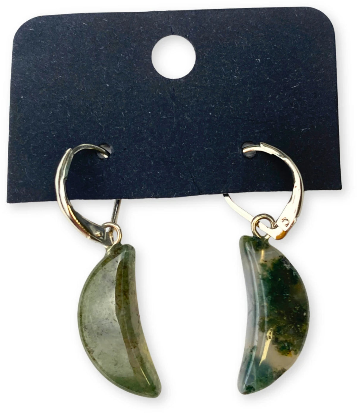 Mossagat örhängen, månformade, 3,6 cm