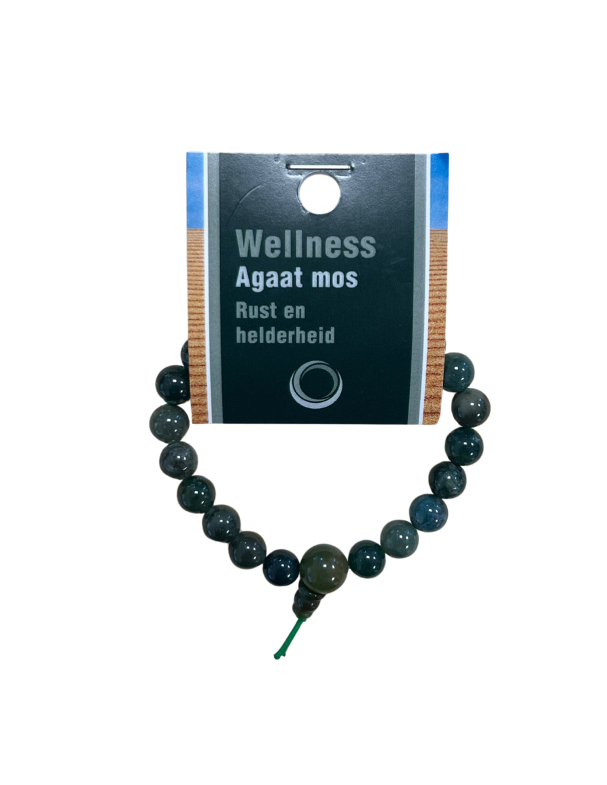 Mossagat armband, 8 mm pärlor, 18 cm, På kort