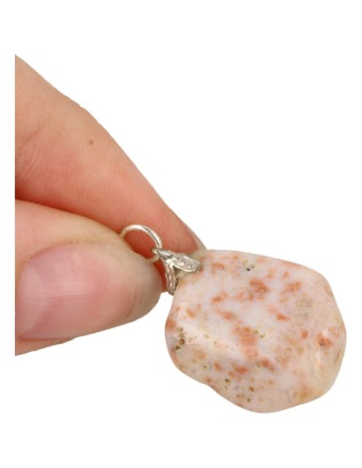 Mossagat hänge, rosa med gröna inneslutningar, 3 till 4 cm