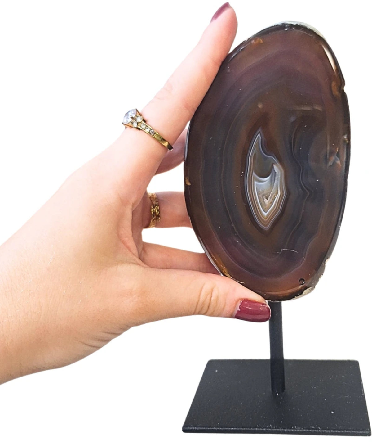 Agat på metallställning, 17 cm, grå till brun, nr 23