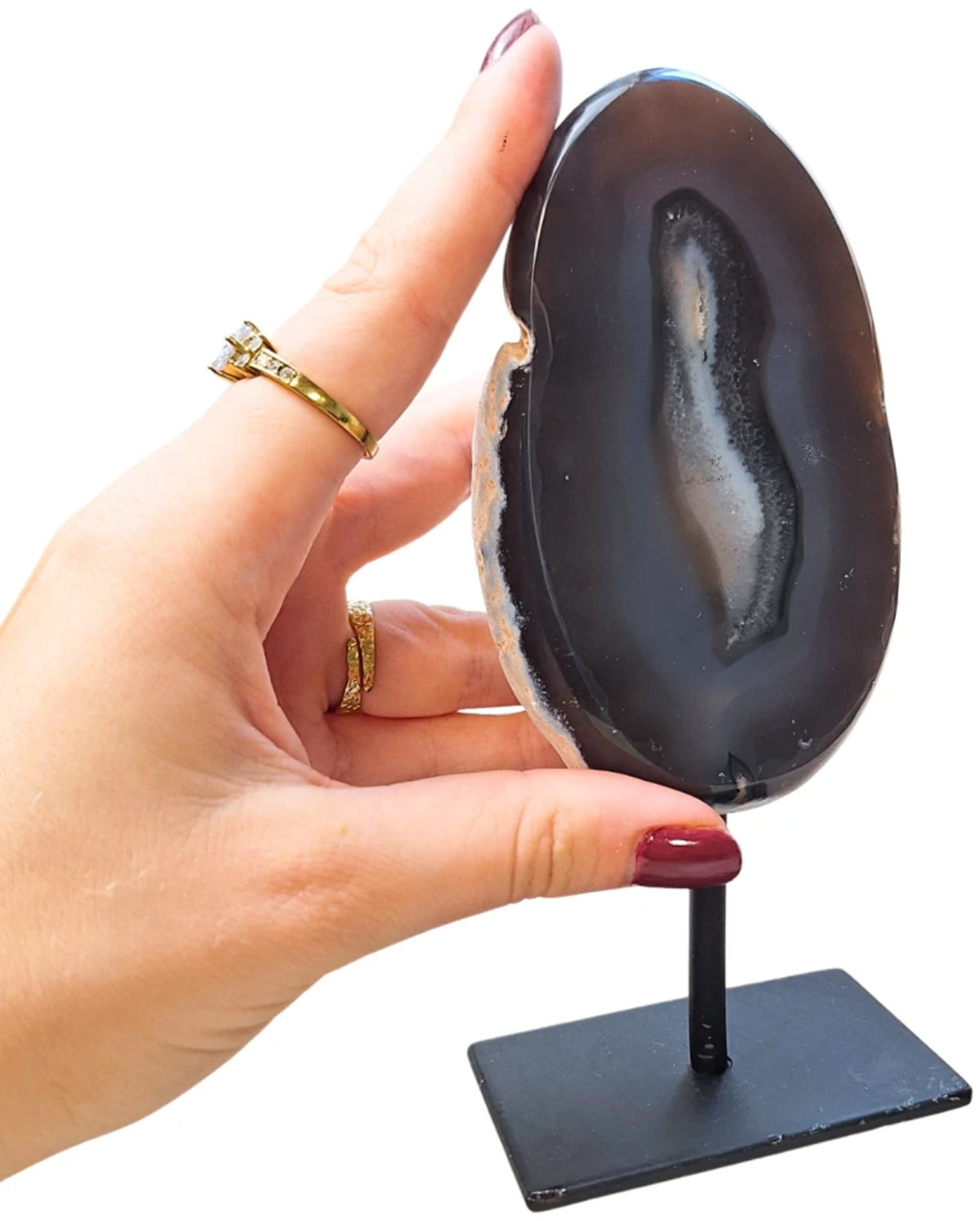 Agat på metallställning, 15,4 cm, grå till blåaktig, nr 24