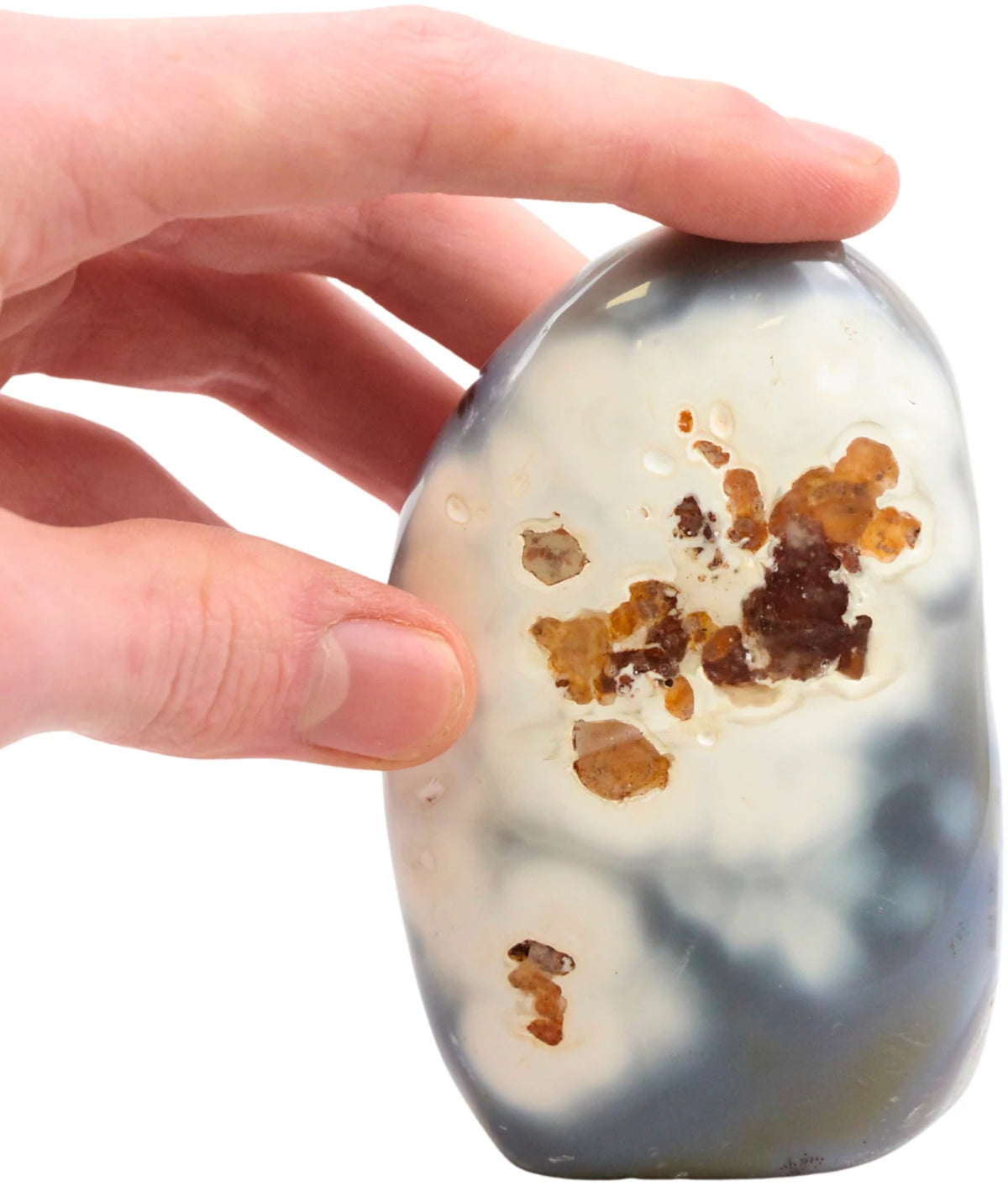 Agat orka skulptur, vit, svart och grå, 9,7 cm, nr 16