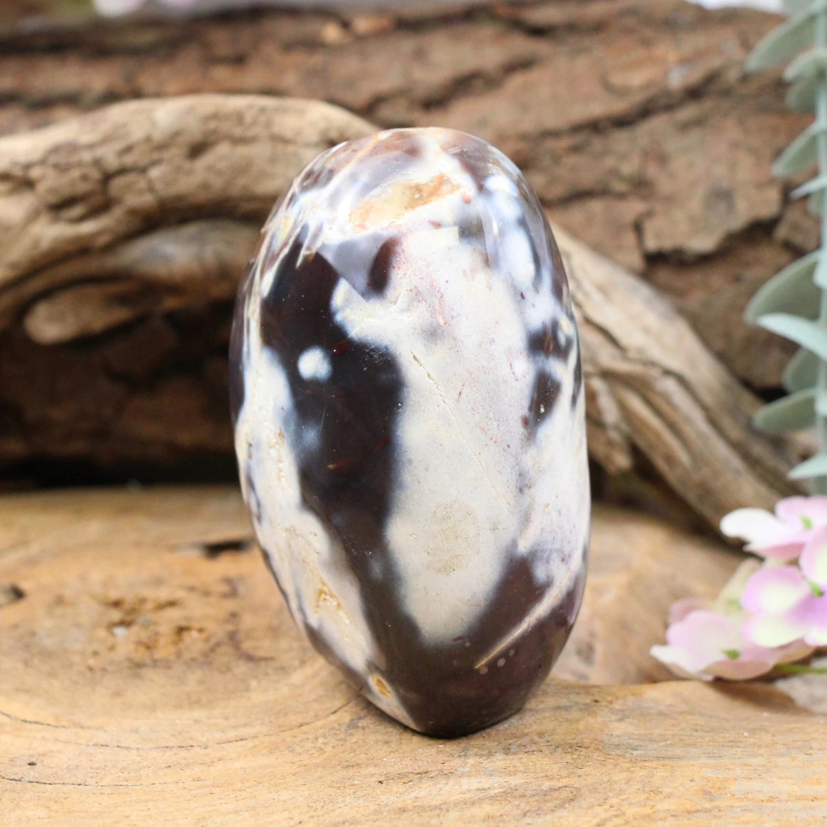 Agat orka skulptur, vit, svart och grå, 10,2 cm, nr 17
