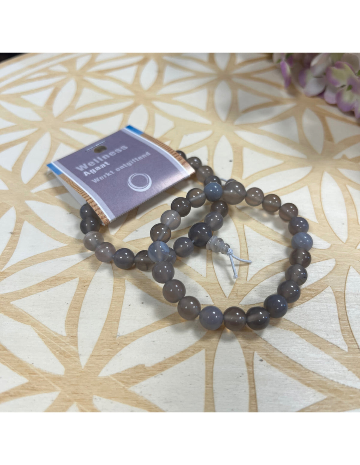 Agat armband på kort, 8 mm pärlor, 18 cm, bandade