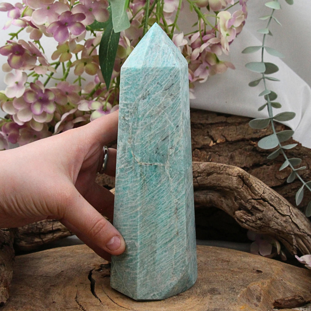 Amazonit obelisk, blågrön, 20 cm, nr 01