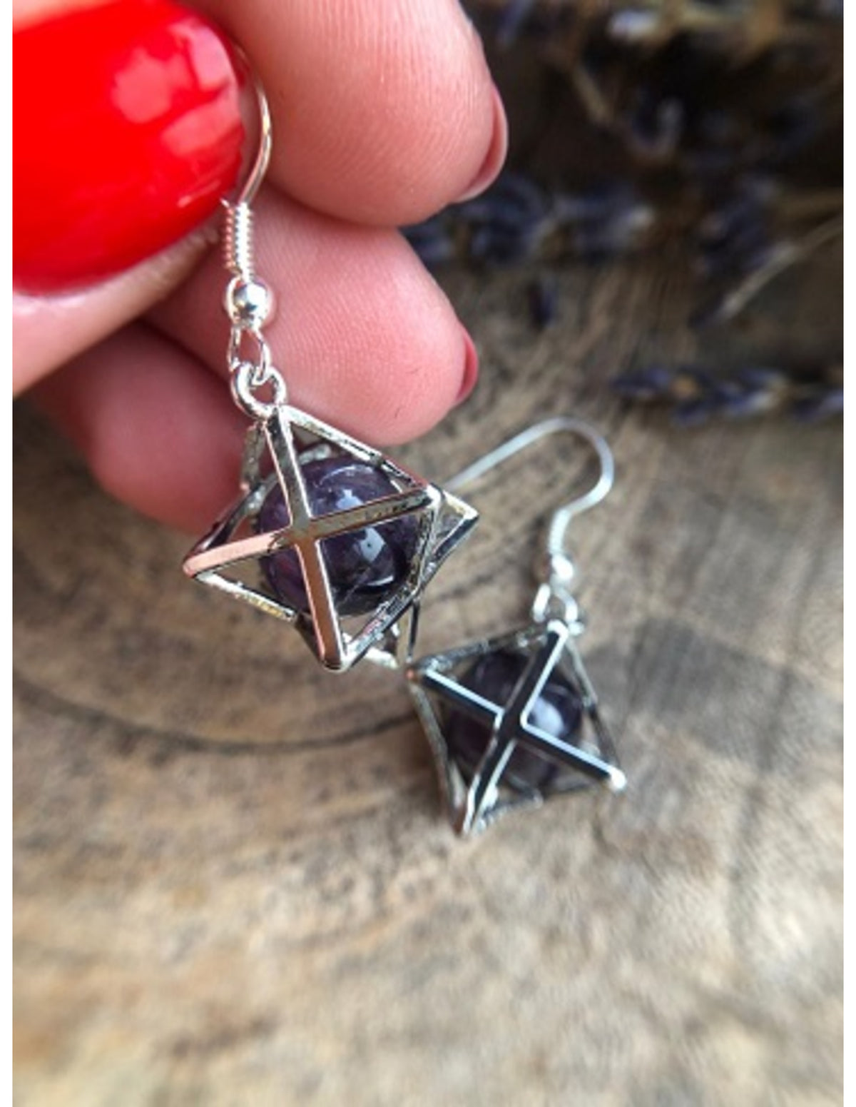 Ametist smyckesset med merkaba, hänge och örhängen