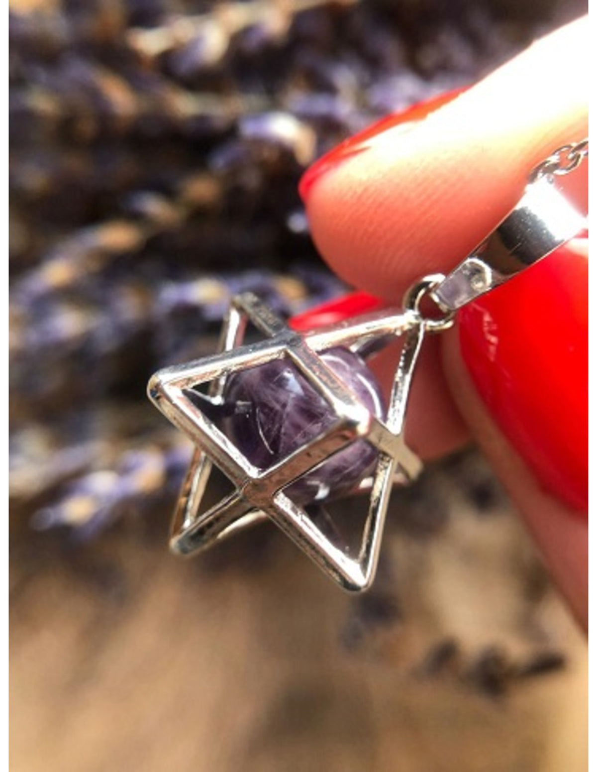 Ametist smyckesset med merkaba, hänge och örhängen