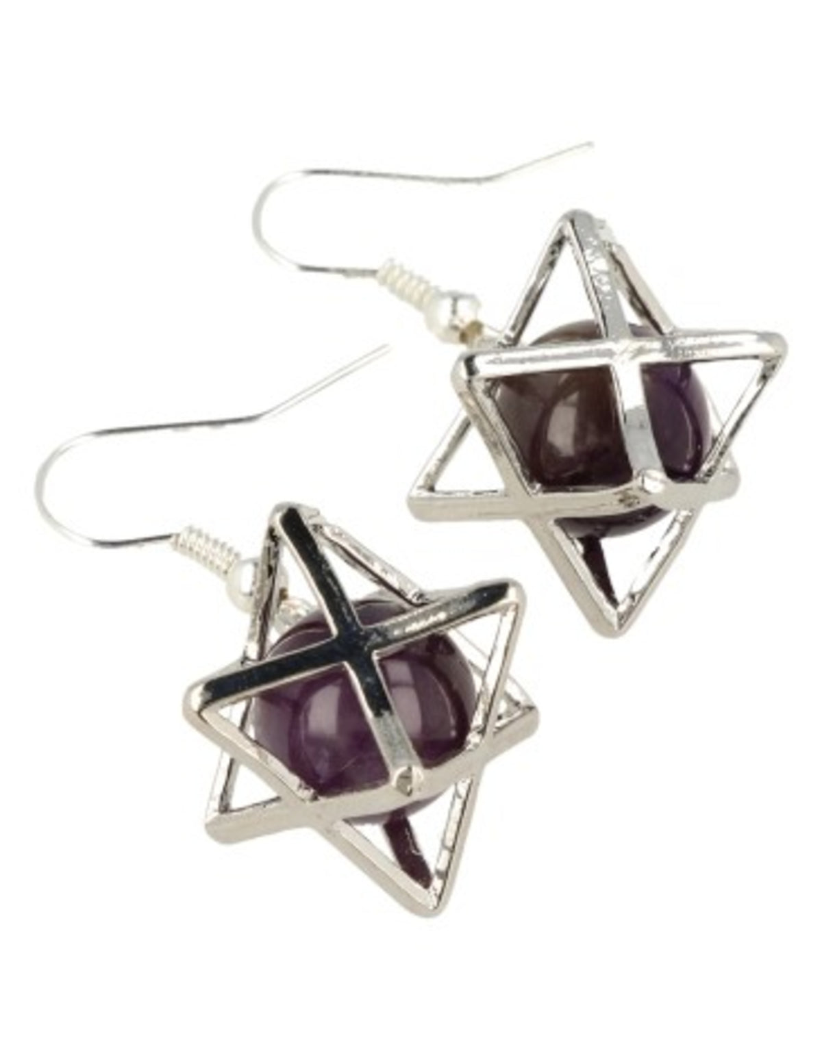 Ametist örhängen med merkaba, silverfärgat bur, 2,5 cm