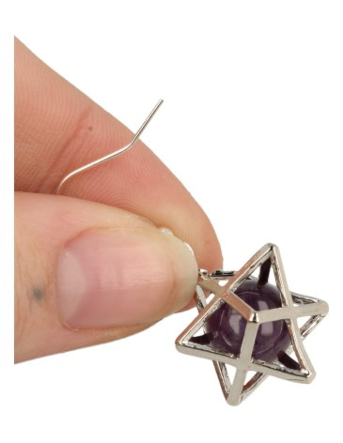 Ametist örhängen med merkaba, silverfärgat bur, 2,5 cm