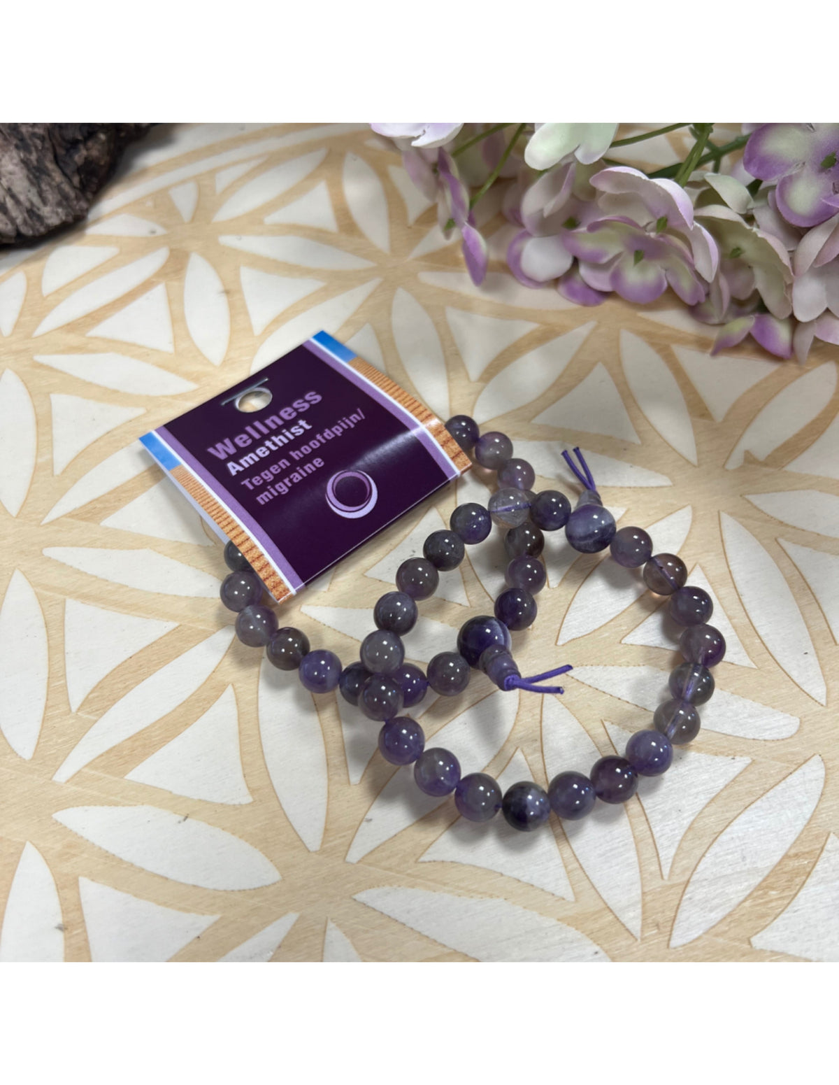 Ametist armband, powerbead, 8 mm pärlor, 18 cm