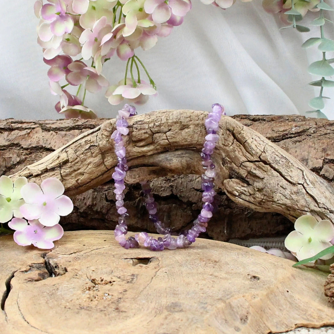 Ametist halsband med splitstenar, 5 till 10 mm