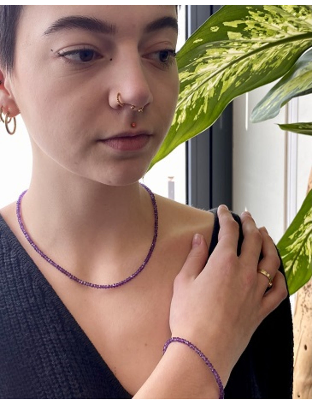 Ametist halsband Summer Vibes, fasettslipade pärlor 4 mm