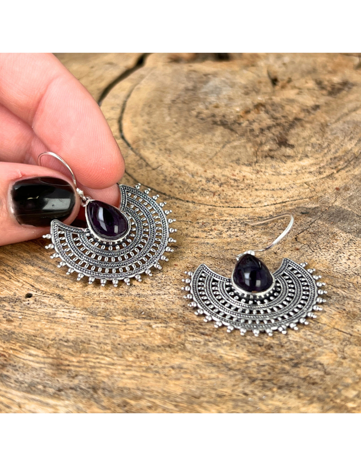 Ametist örhängen i silver, design modell 4, 4 cm