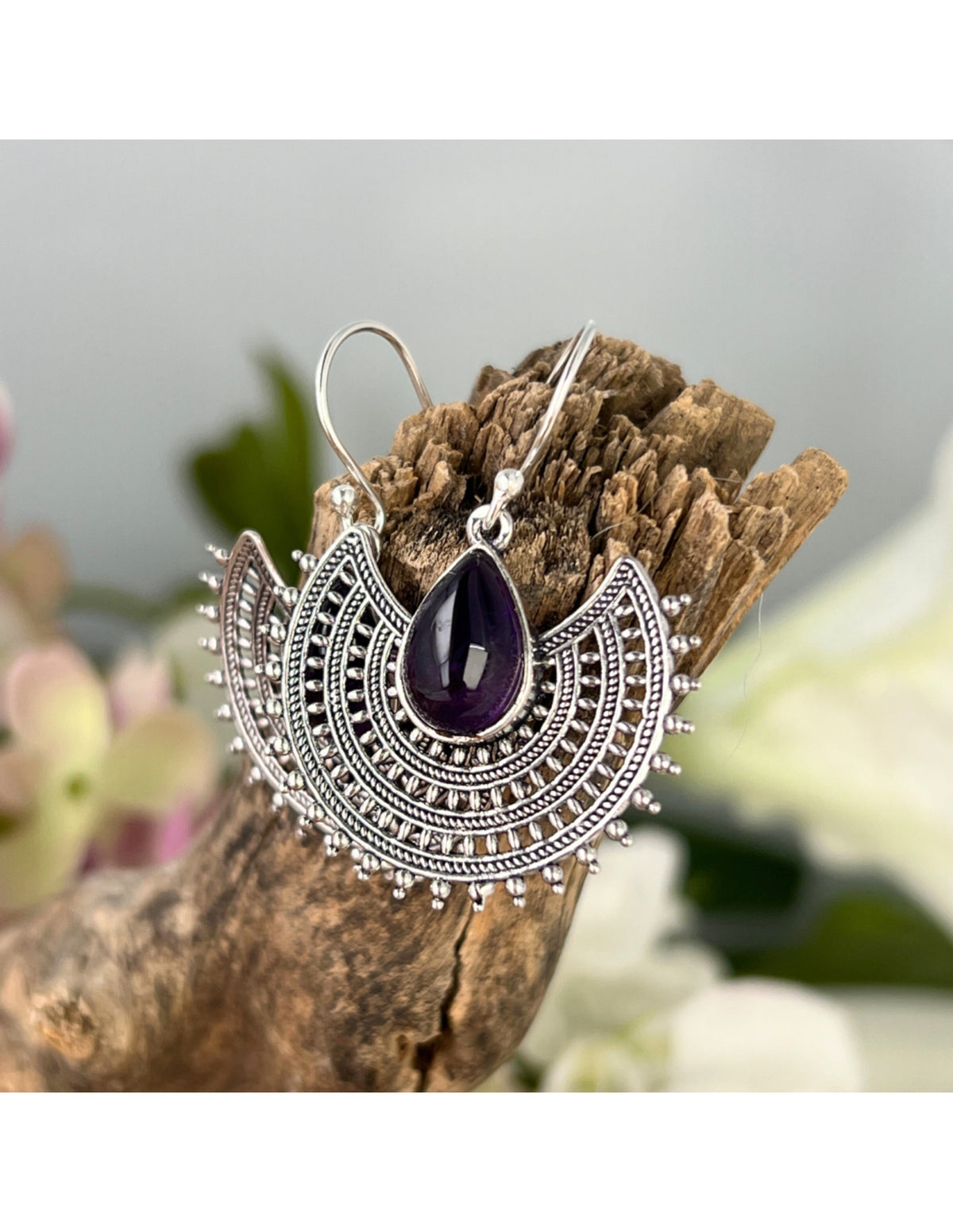Ametist örhängen i silver, design modell 4, 4 cm
