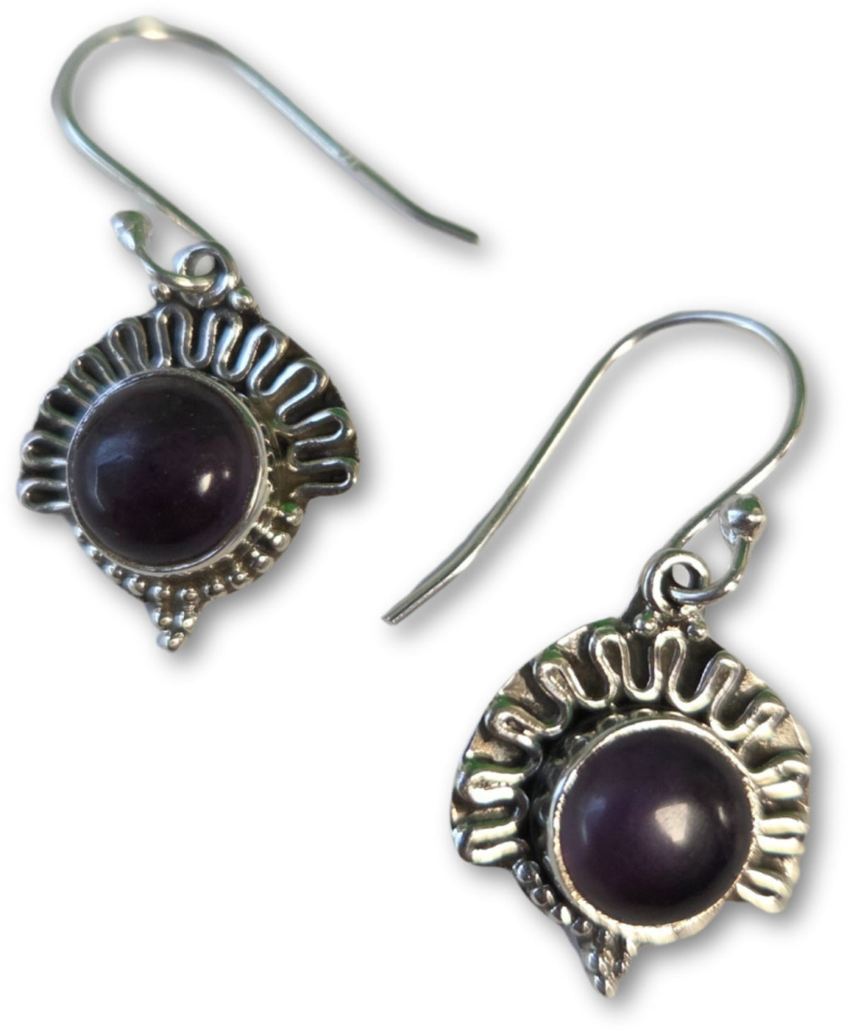 Ametist örhängen i silver, påfågel, 3 cm