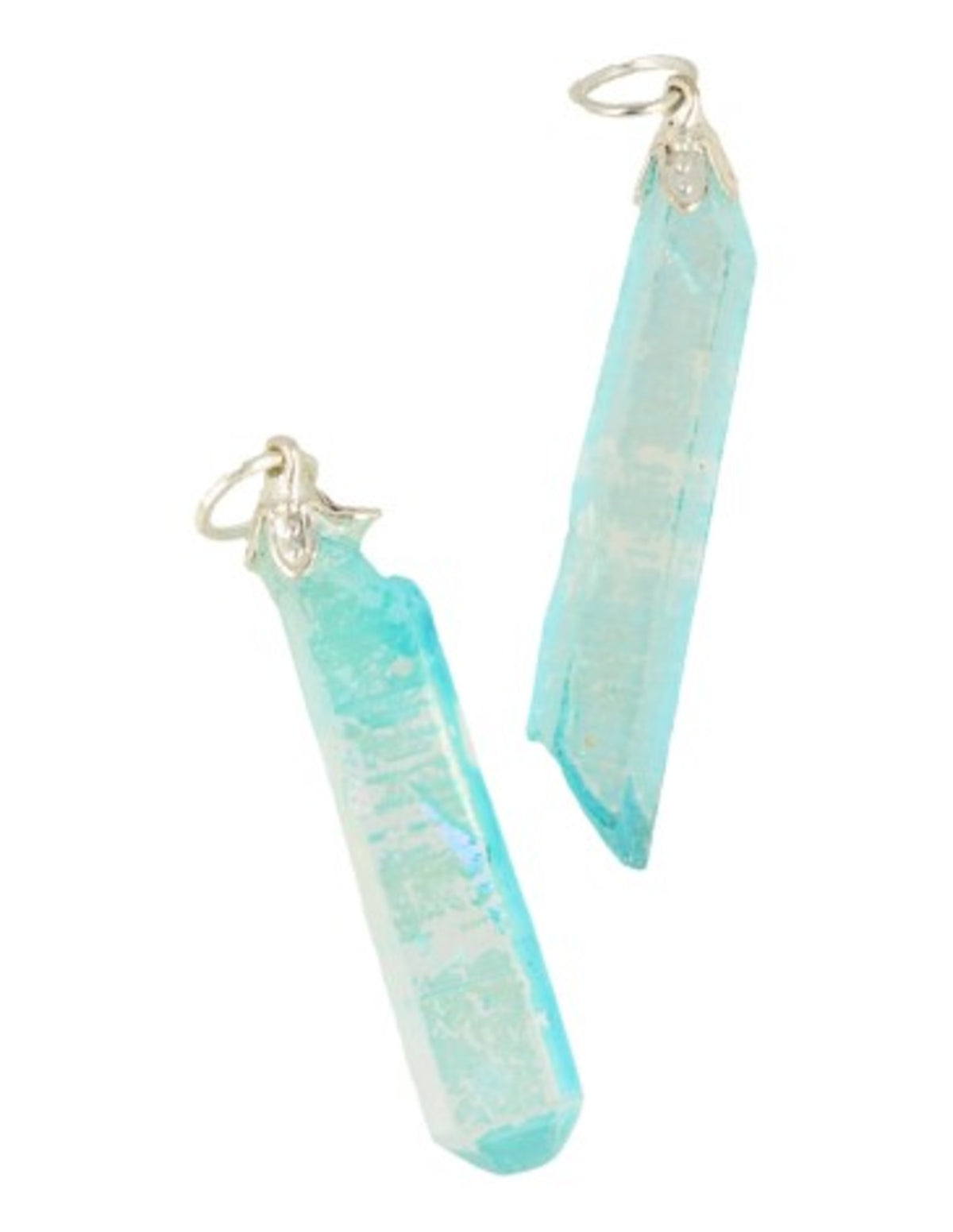 Aqua aura hänge, rå, belagd bergkristall, 2 till 4 cm