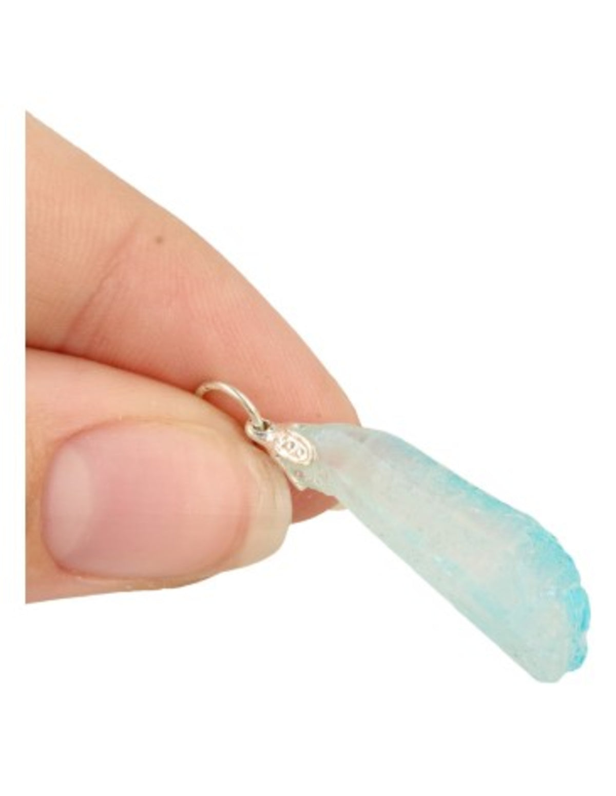 Aqua aura hänge, rå, belagd bergkristall, 2 till 4 cm