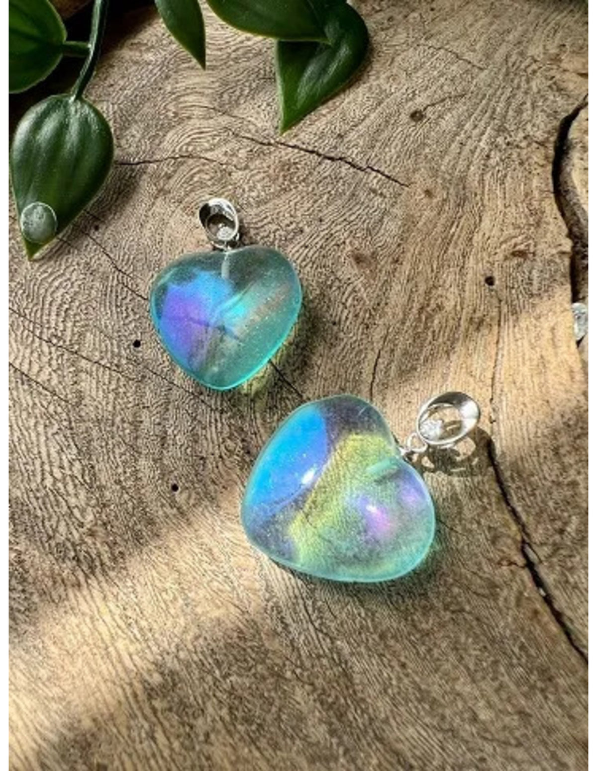 Aqua aura hjärthänge med zirkon, belagd, 2,5 cm
