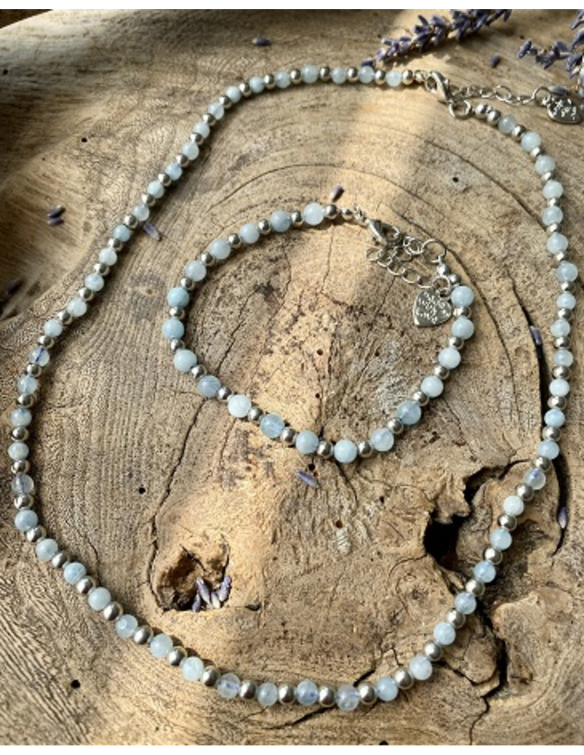 Akvamarin halsband Ibiza Love, 4 mm pärlor, 45 cm