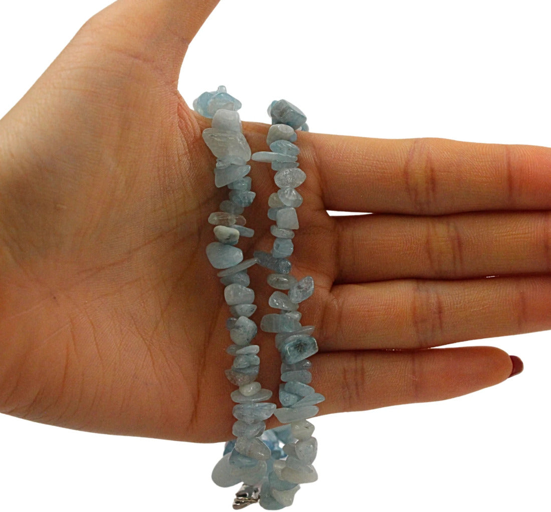 Akvamarin halsband med splitstenar, 5 till 10 mm