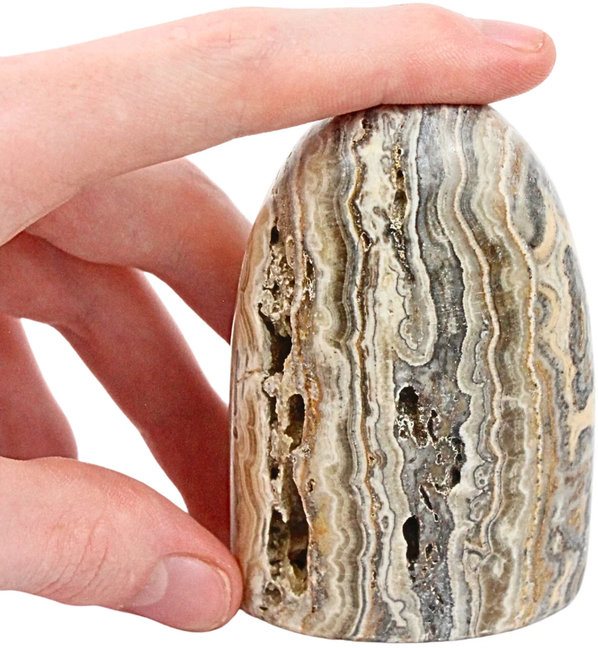 Aragonit zebra skulptur, 8,5 x 3,5 x 5,7 cm, nr 01
