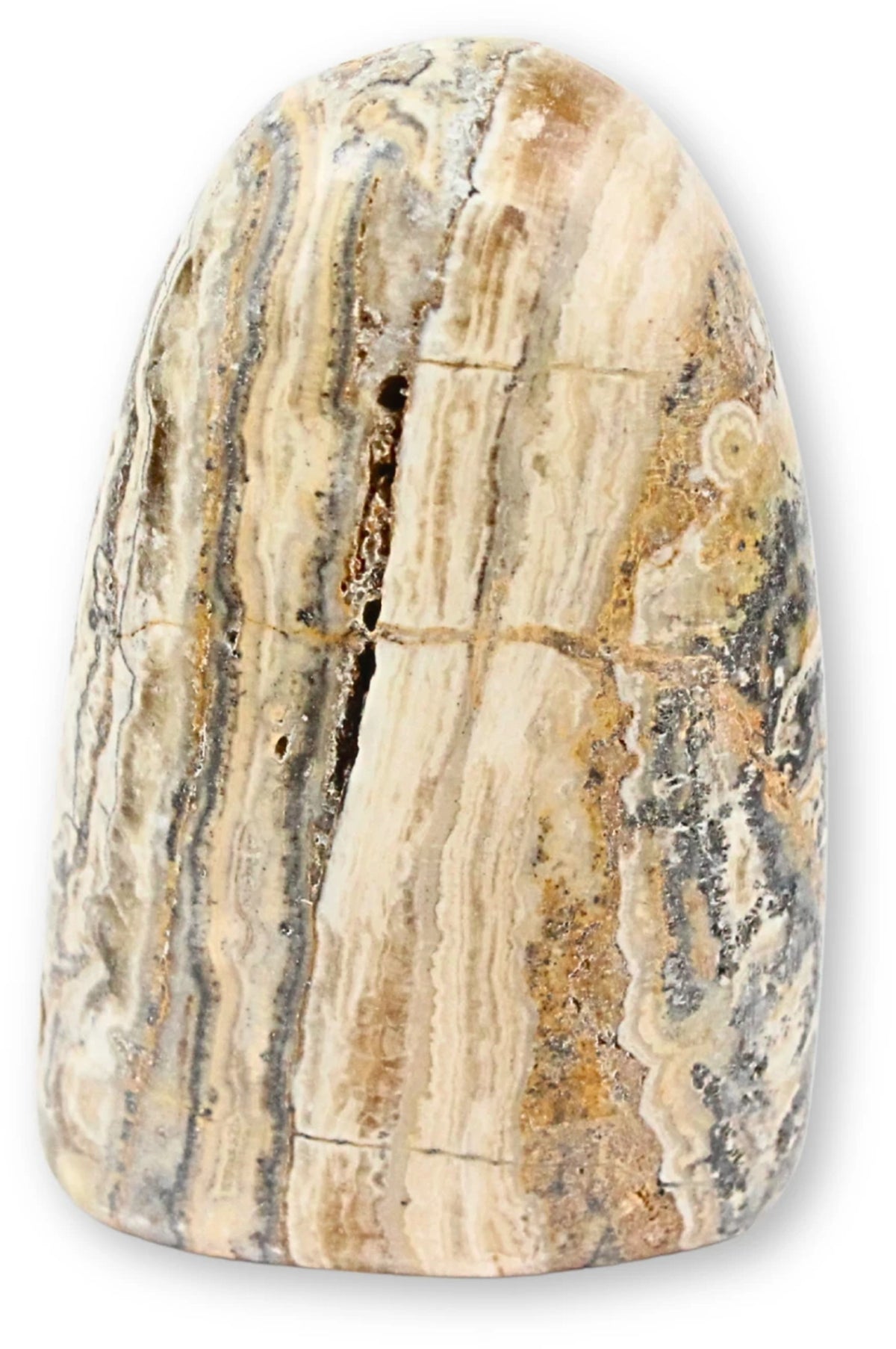 Aragonit skulptur, zebramönstrad, 336 g, nr 02