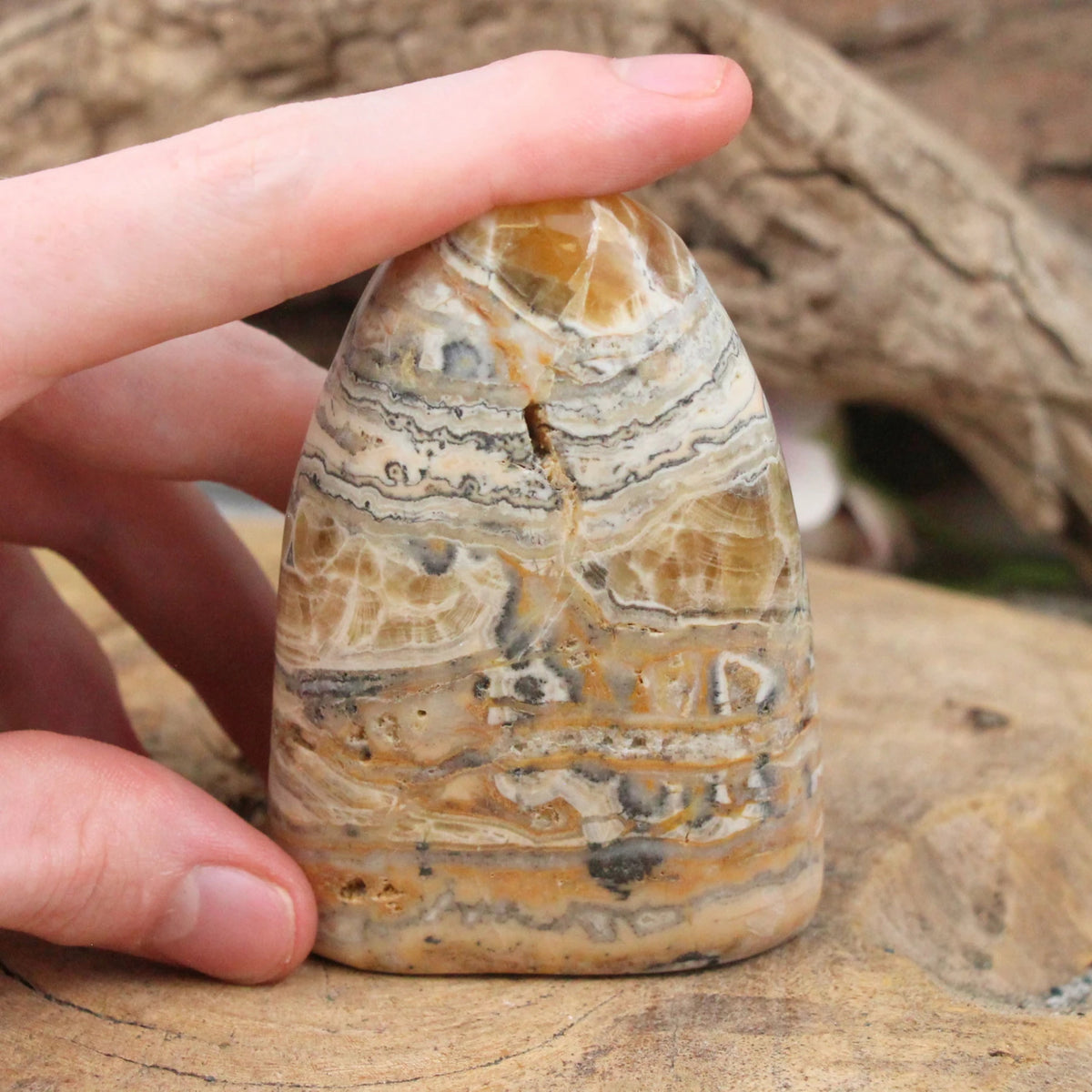 Aragonit zebra skulptur, 8,8 x 3,3 x 6,2 cm, nr 04