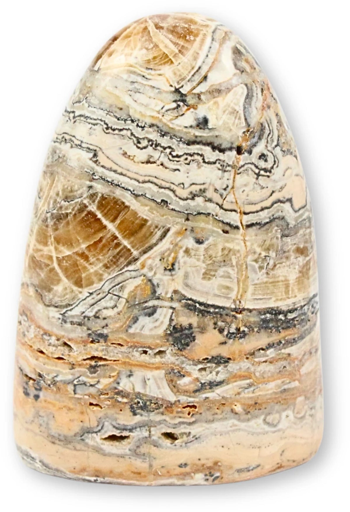 Aragonit zebra skulptur, 8,8 x 3,3 x 6,2 cm, nr 04