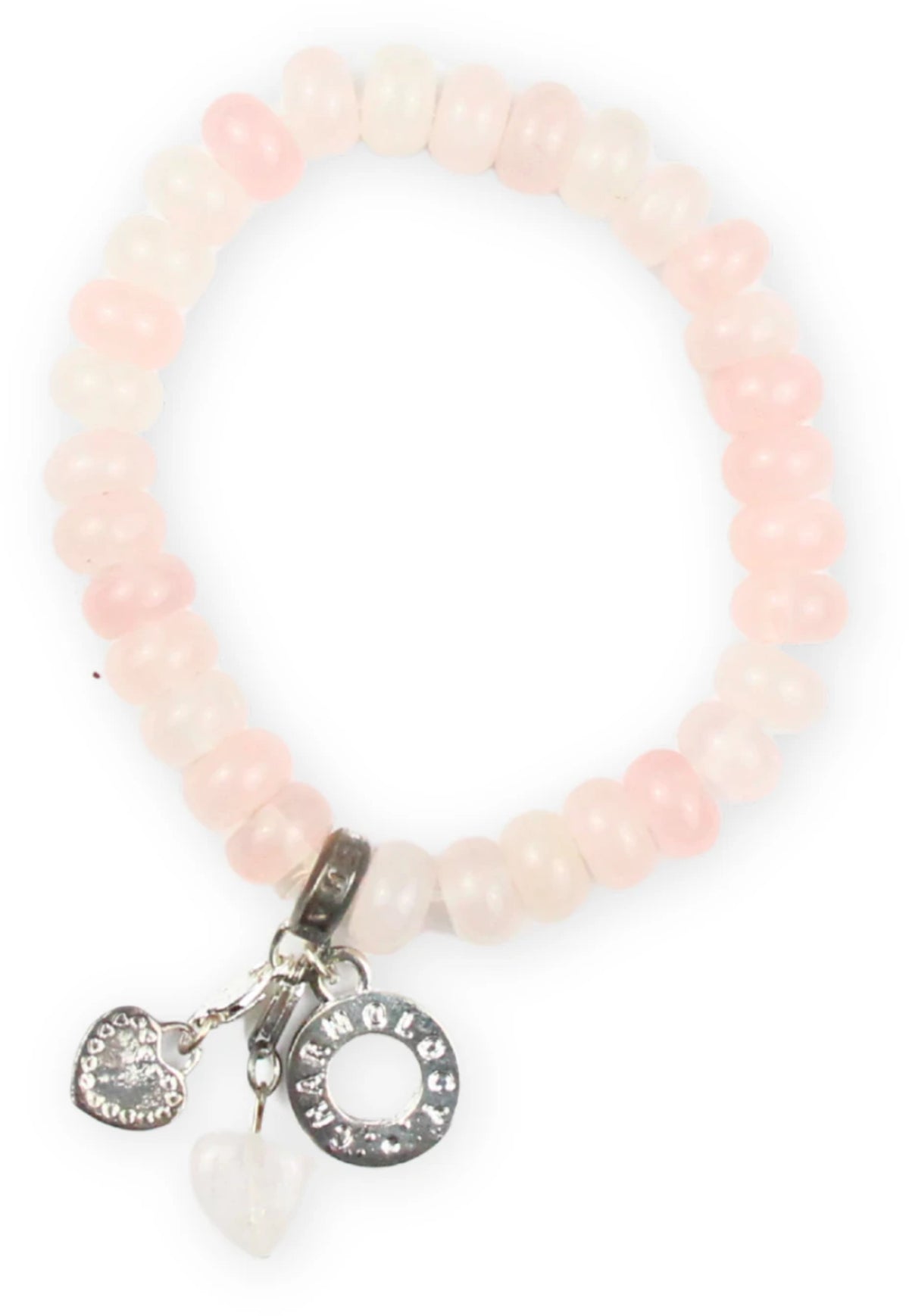 Rosenkvarts armband med berlocker, 18 cm