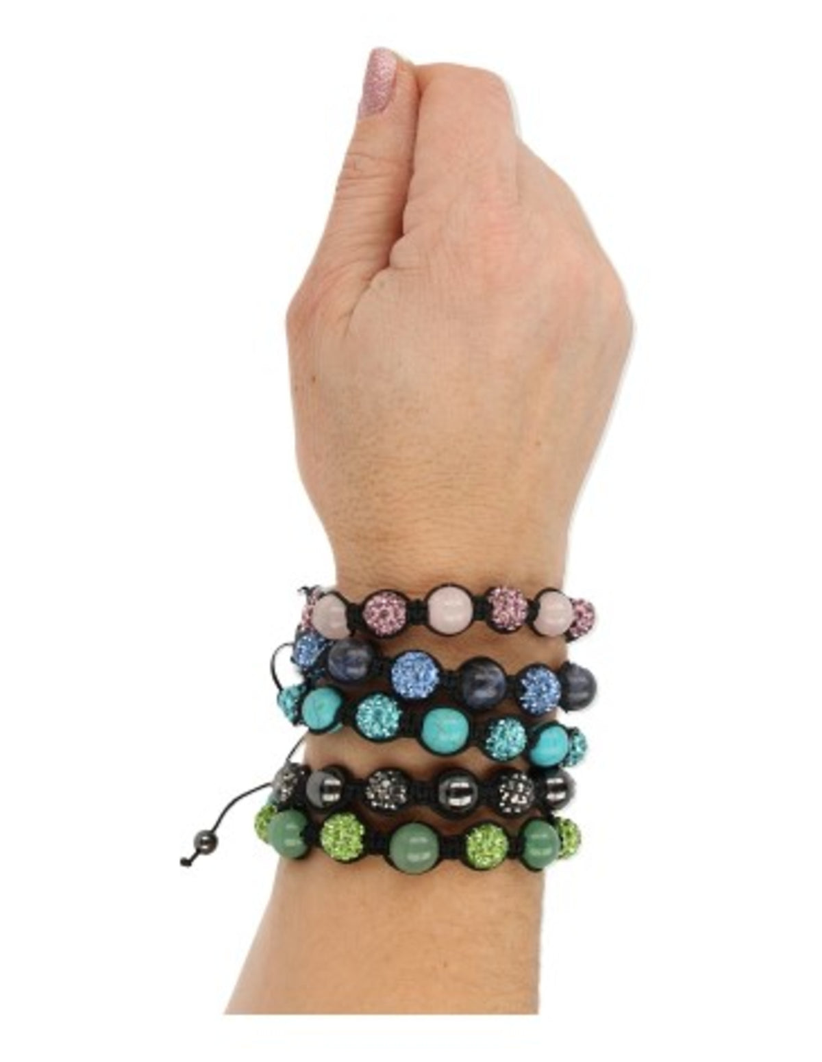 Aventurin armband, shamballa, grönt med glitter, 10 mm kulor