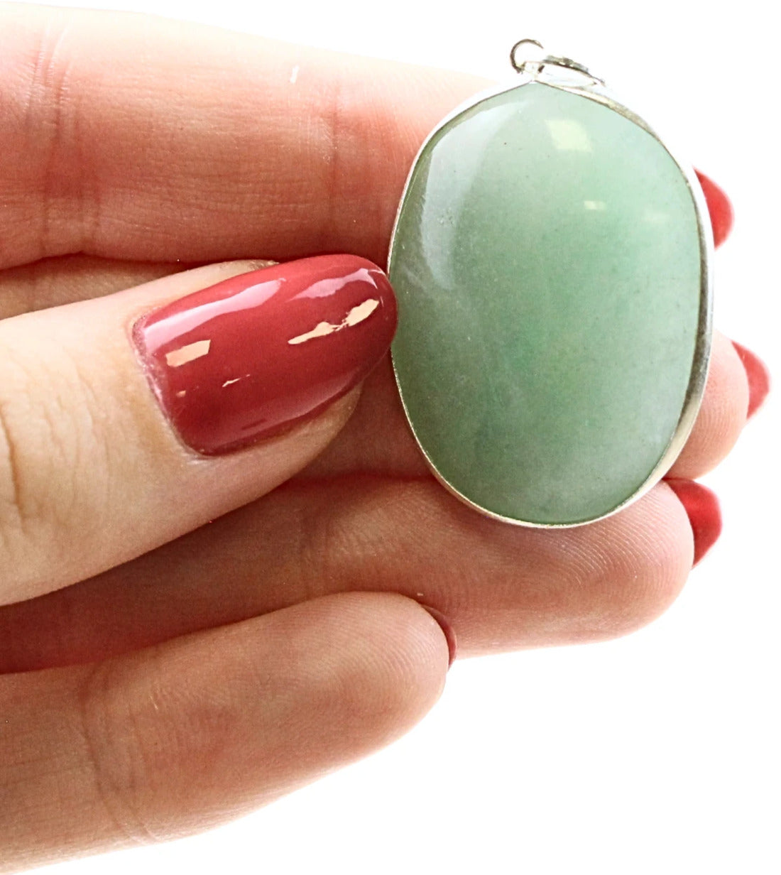 Grön aventurin hänge i silver, oval