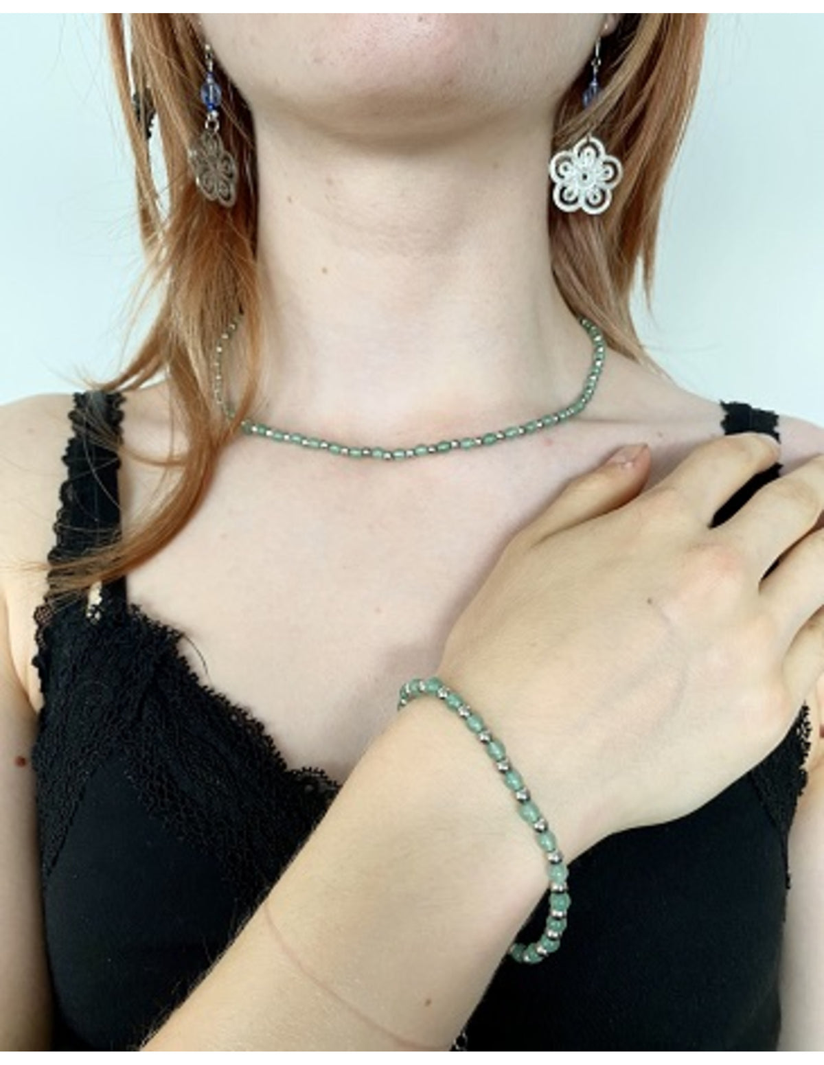Grön aventurin halsband Ibiza Love, 4 mm pärlor, 45 cm