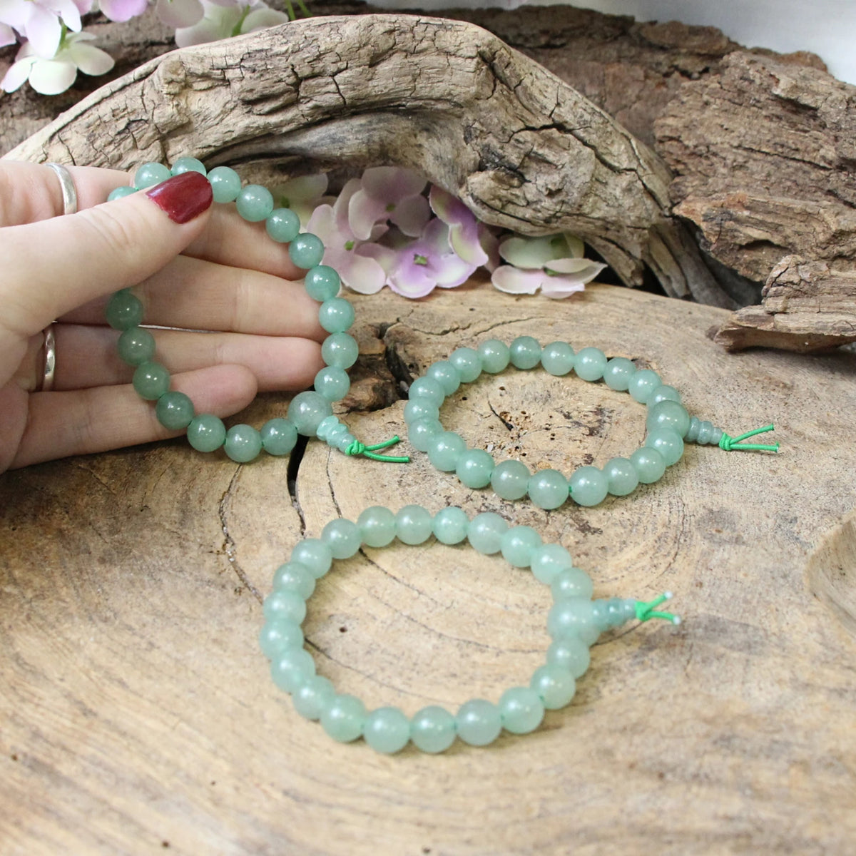 Grön aventurin armband, 8 mm pärlor, 18 cm