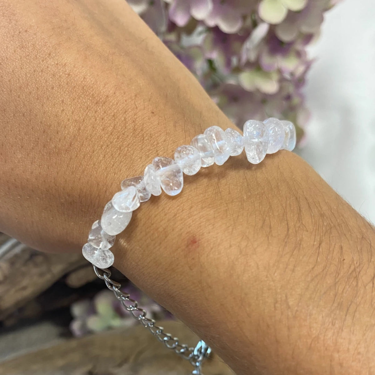 Bergkristall armband, bar, försilvrat
