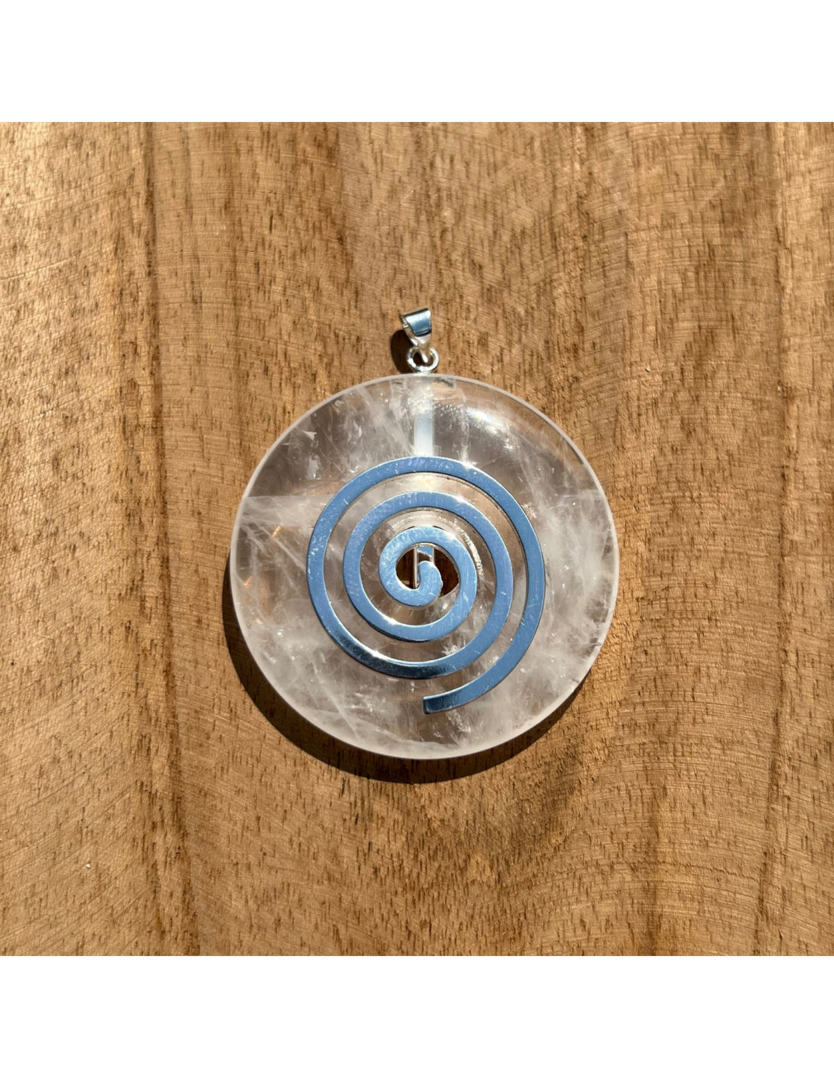 Bergkristall donut hänge, livsspiral, 4 cm