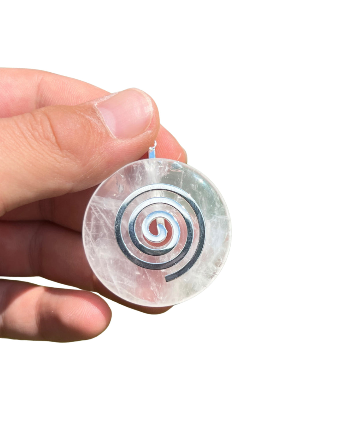 Bergkristall donut hänge, livsspiral, 4 cm