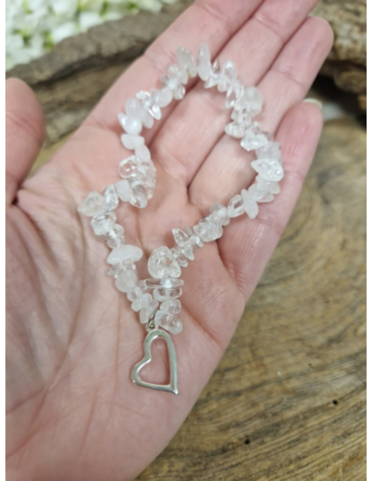 Bergkristall armband med hjärtberlock, splitstenar