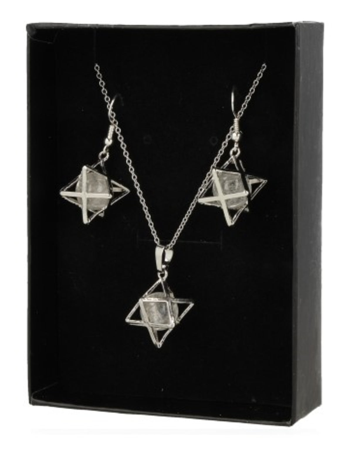 Bergkristall smyckesset, merkabah, hänge och örhängen