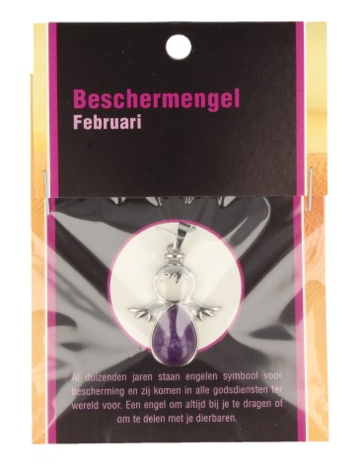 Ametist skyddsängel hänge, februari, 3,5 cm, På kort