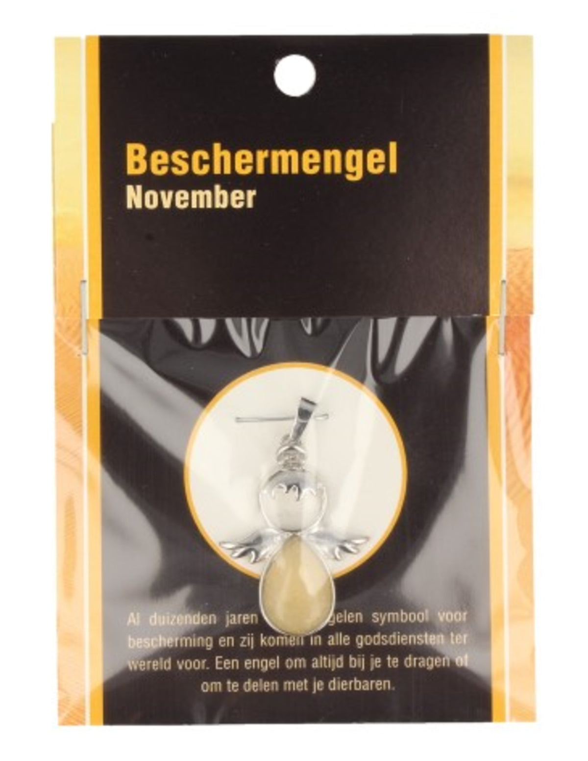 Kalcit skyddsängel hänge, november, gul, 3,5 cm, På kort