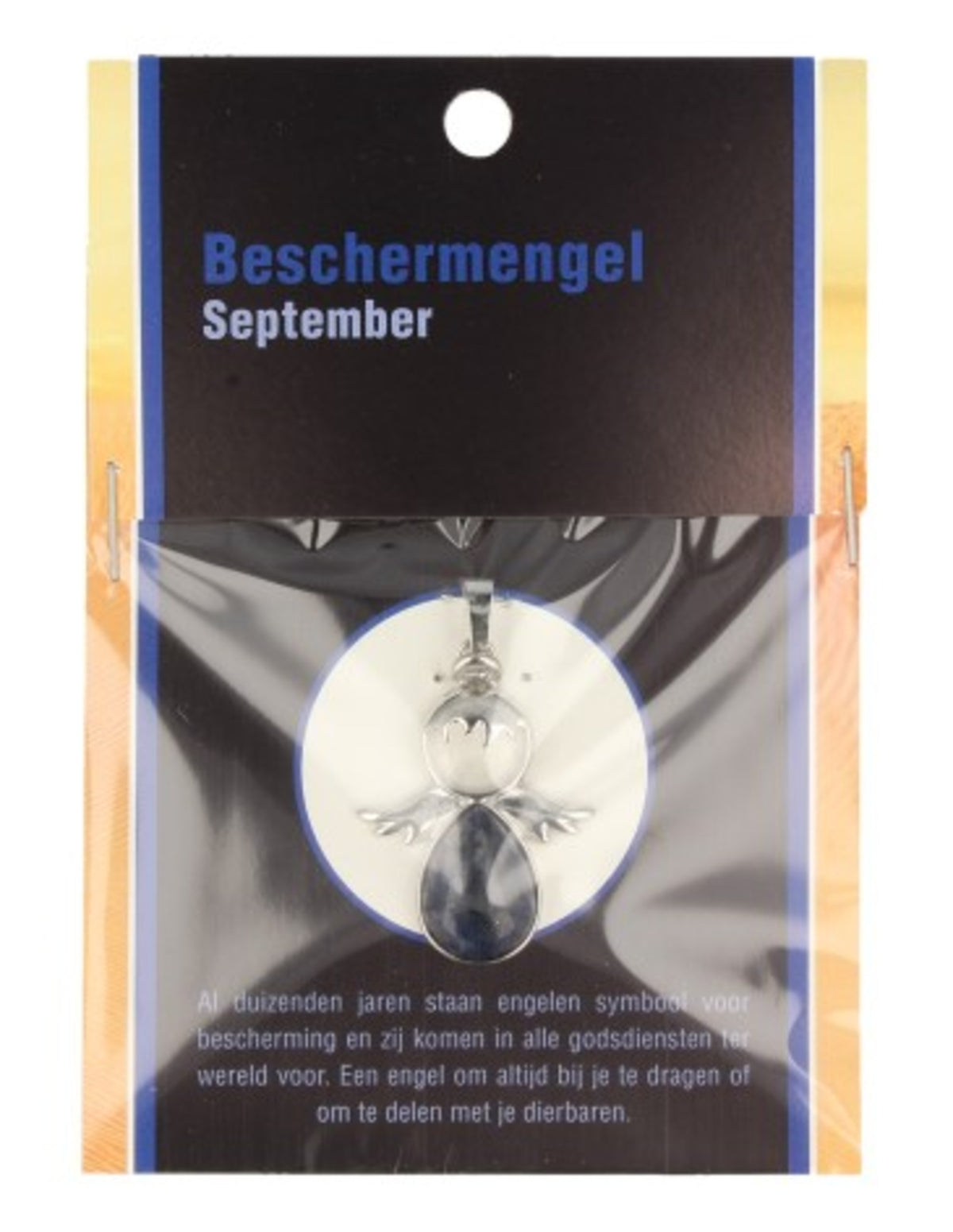 Dumortierit skyddsängel hänge, september, 3,5 cm, På kort