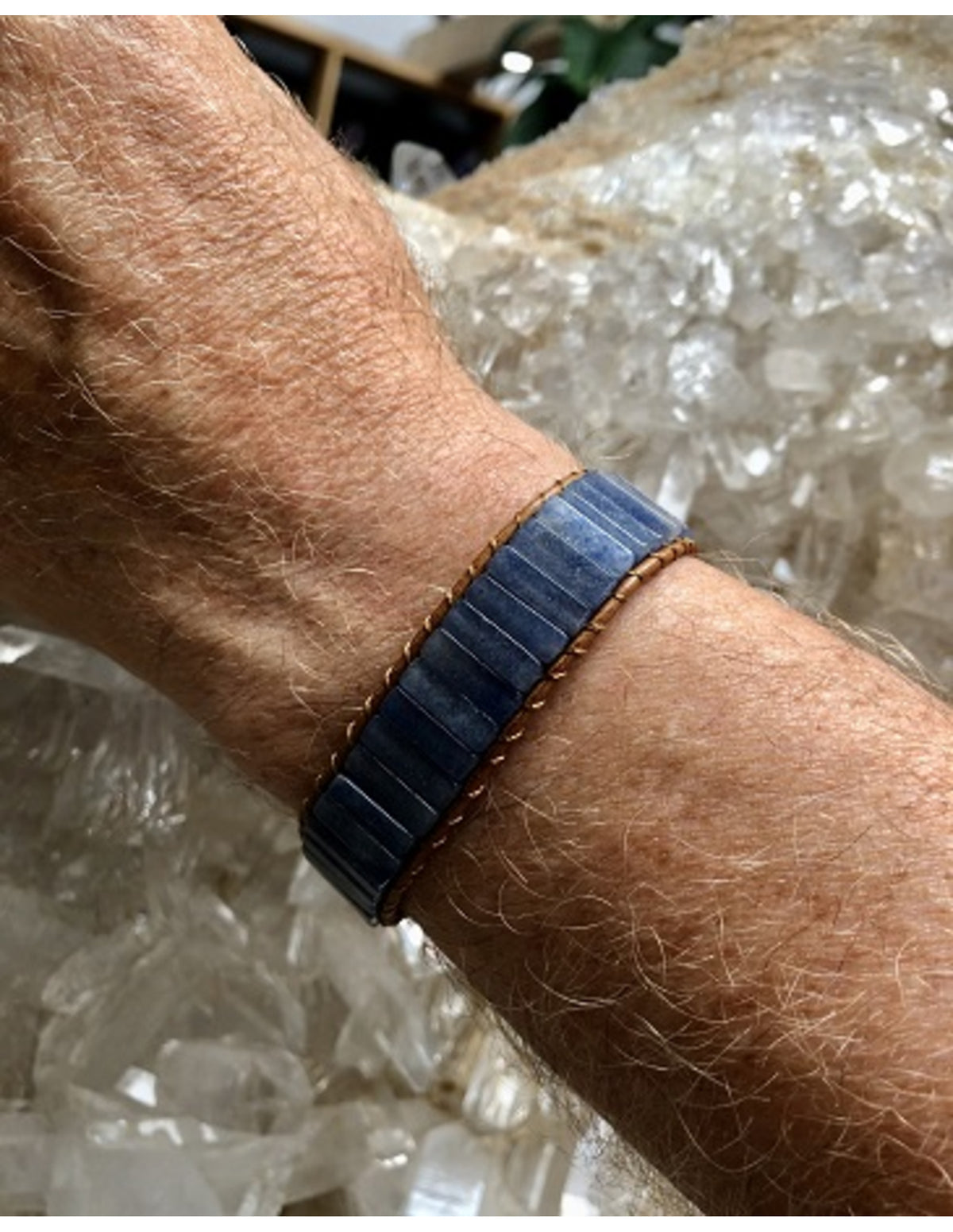 Blå kvarts armband i läder, gipsy