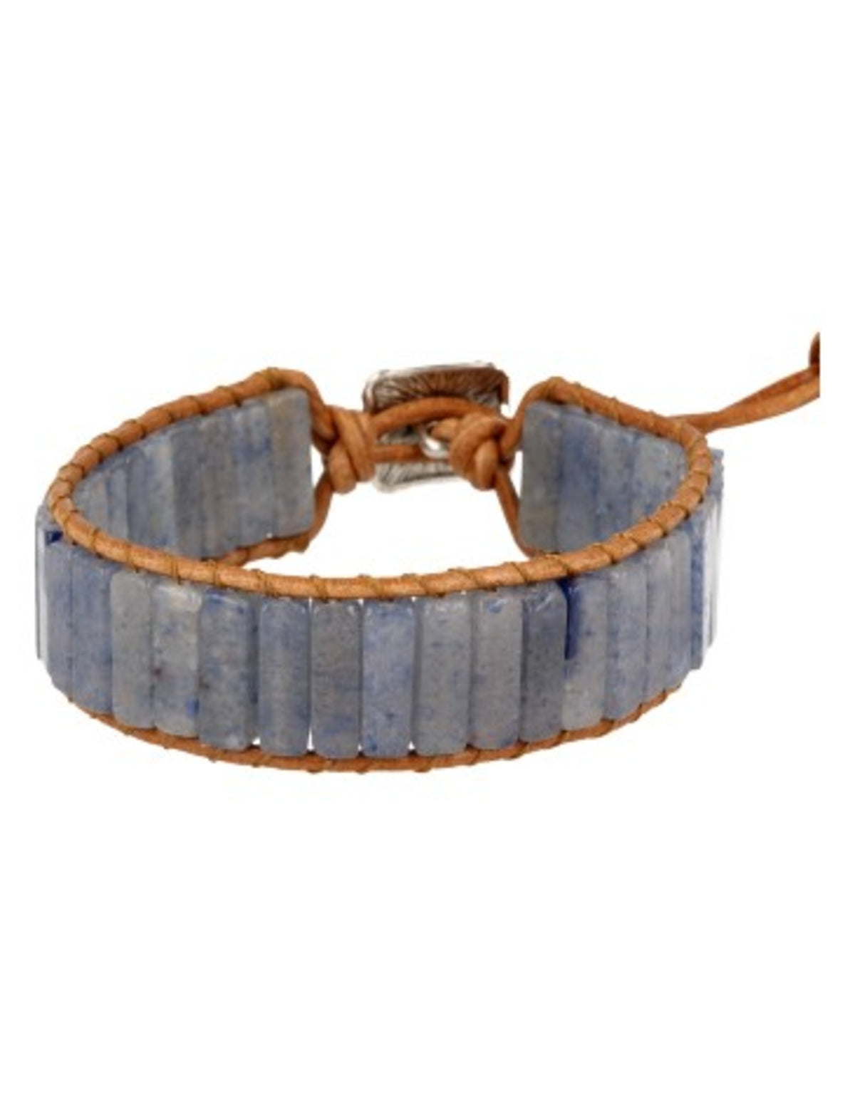 Blå kvarts armband i läder, gipsy