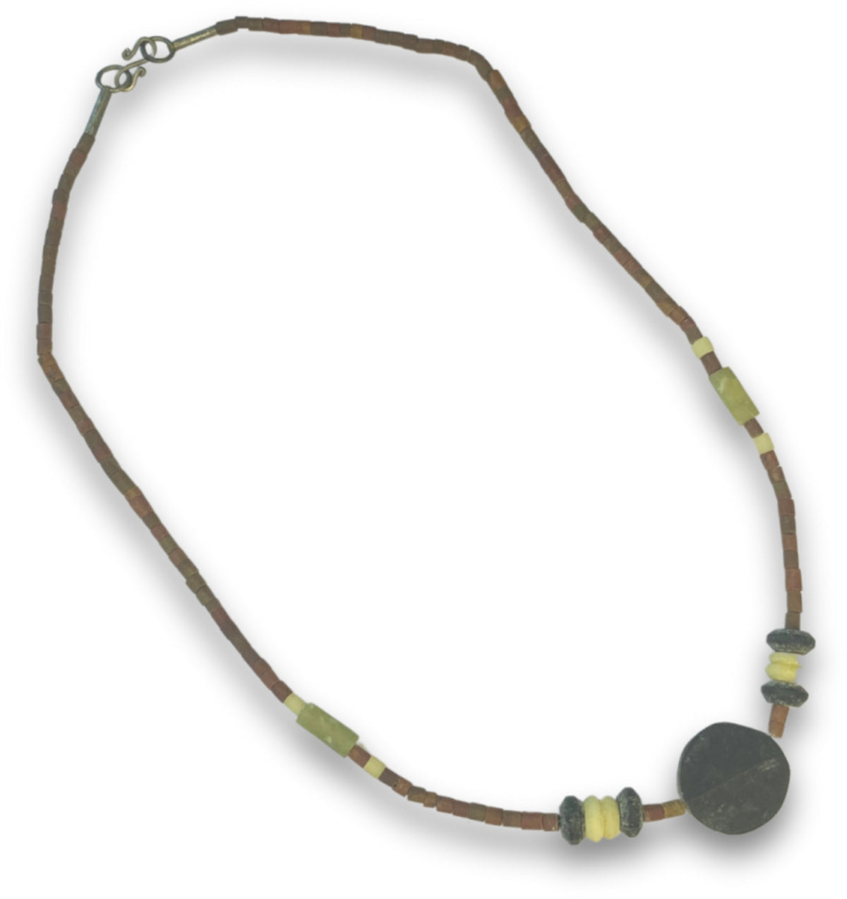 Jade halsband, bohemisk stil, mörk skiva, 45 cm