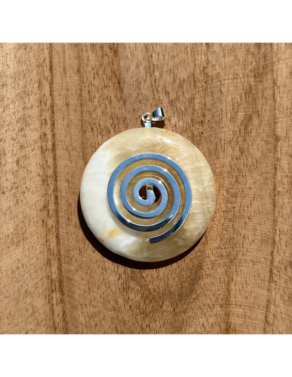Gul kalcit donut med levensspiral, 4 cm