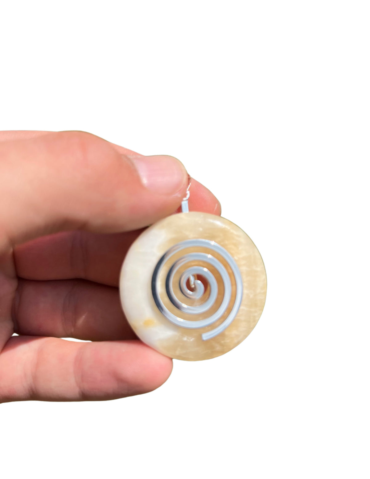 Gul kalcit donut med levensspiral, 4 cm