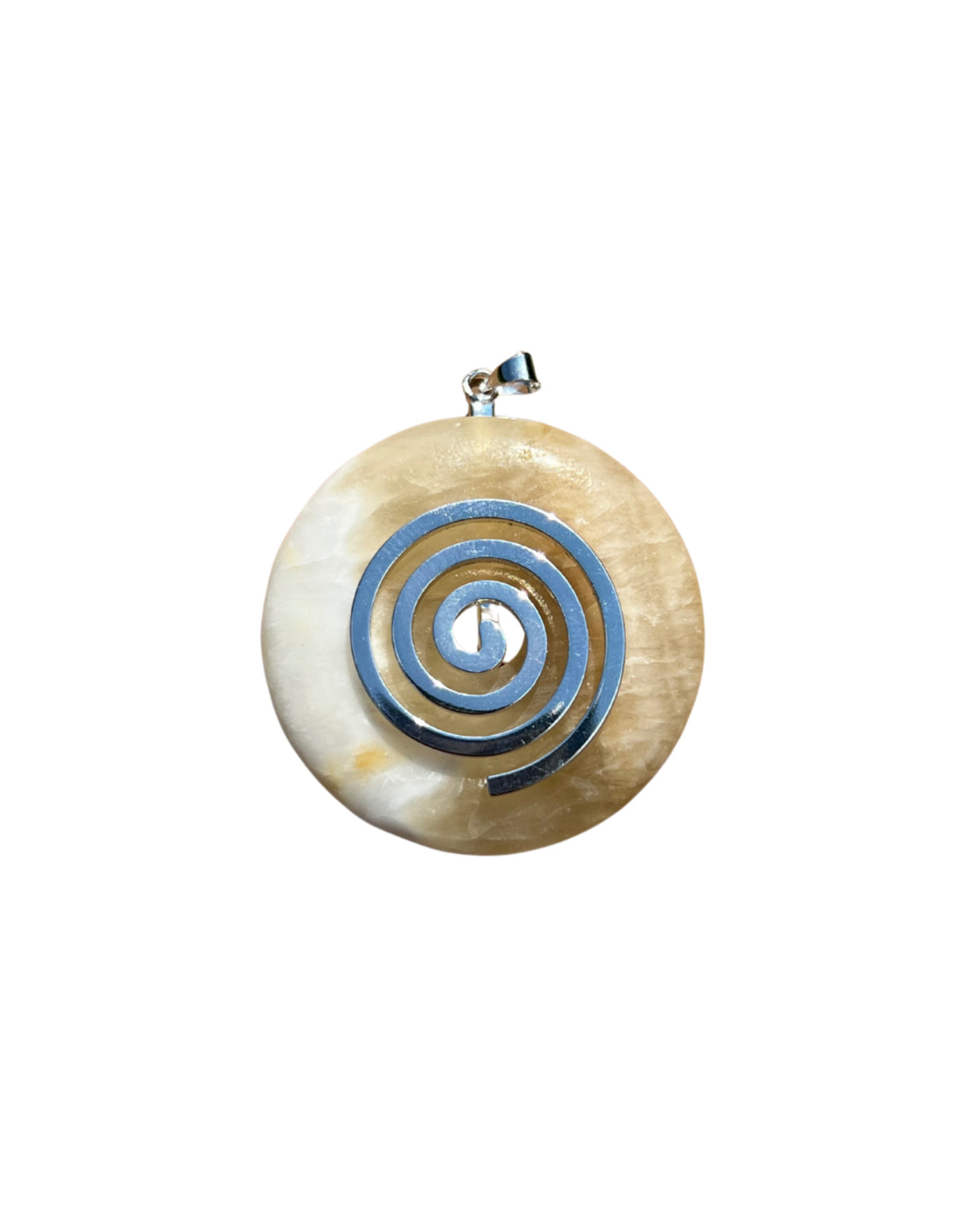 Gul kalcit donut med levensspiral, 4 cm