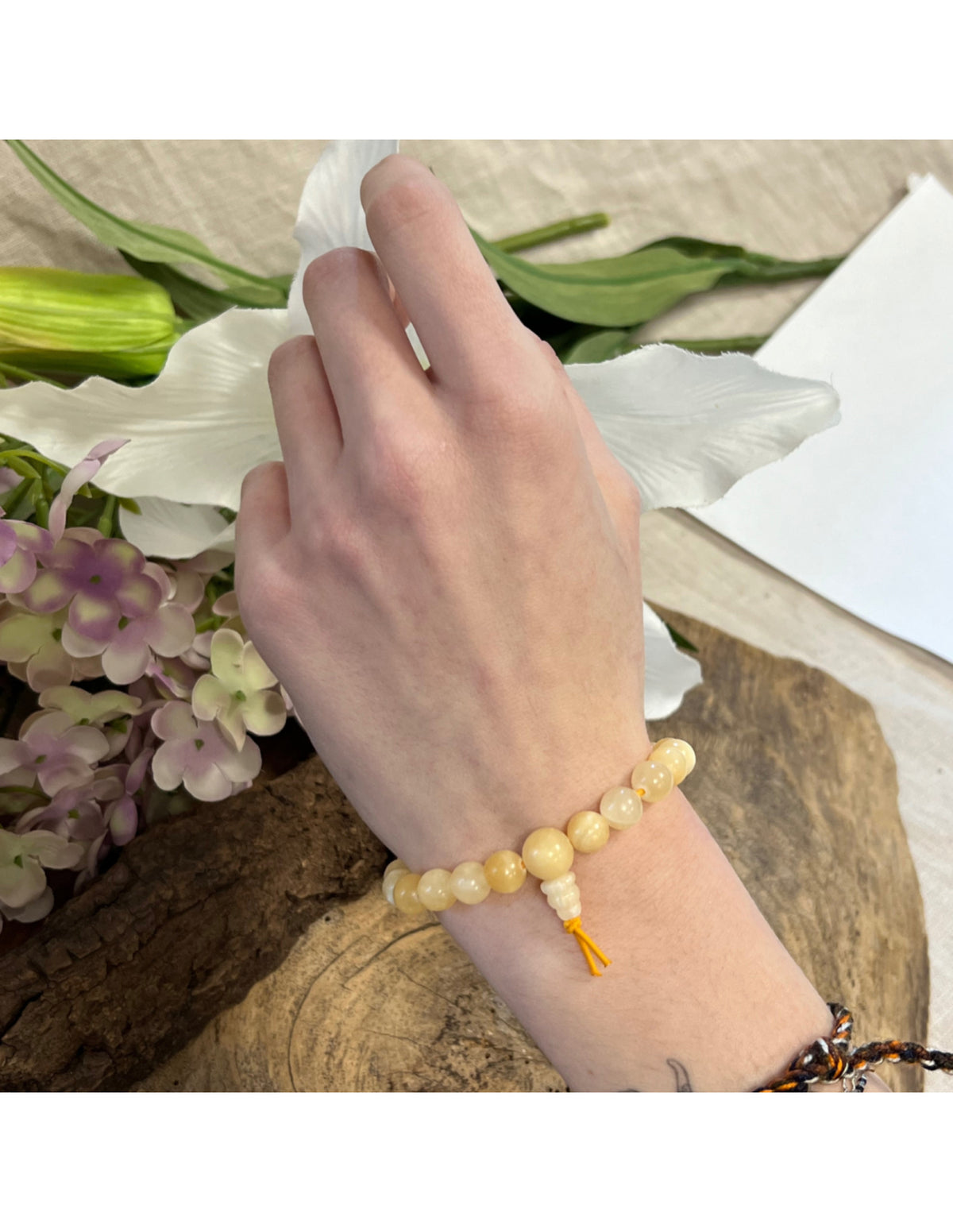 Kalcit armband med pärlor, gul, 8 mm, 18 cm