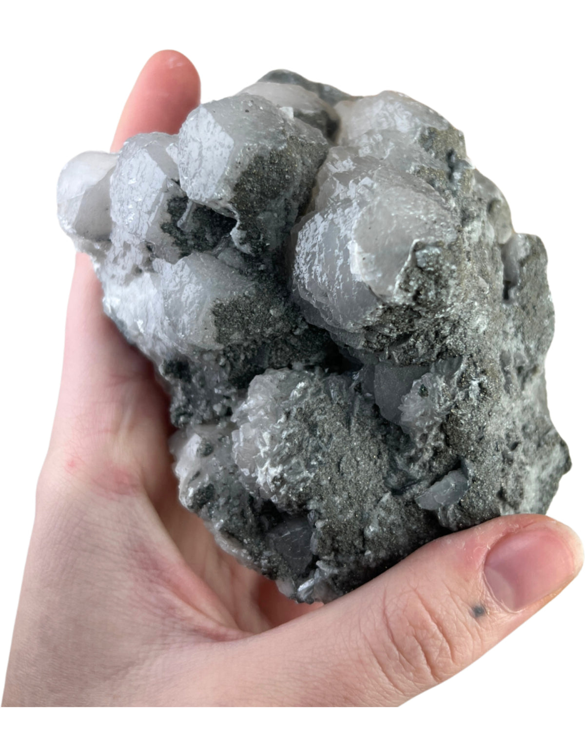 Kalcit med pyrit, rå, 11 cm, nr 02 (385 g)