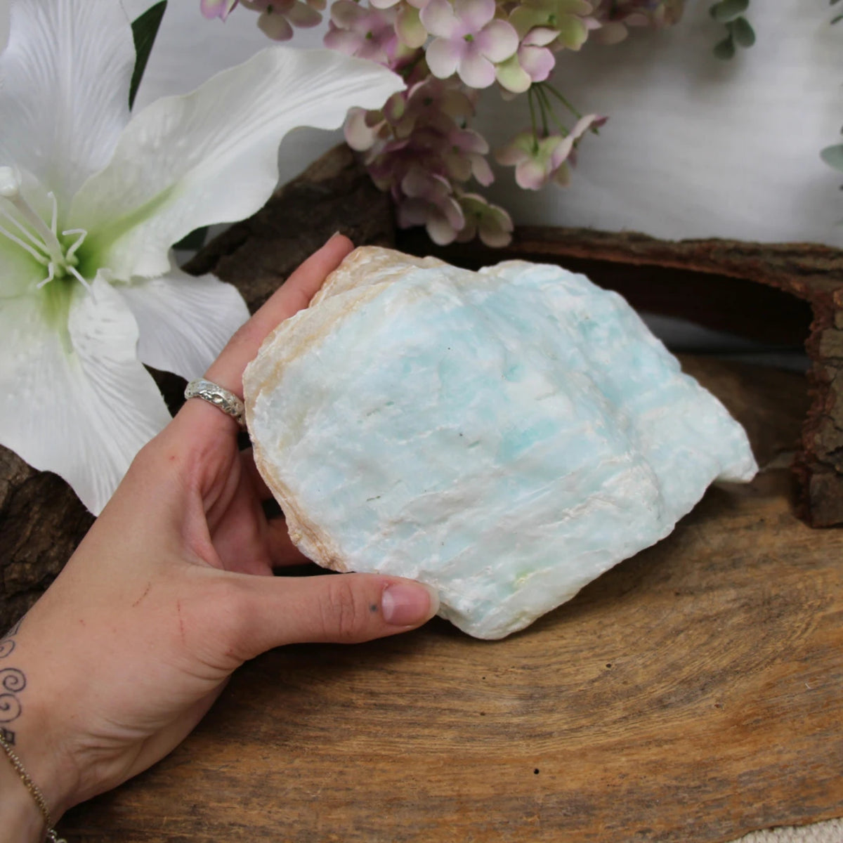 Kalcit Caribbean blue, rå, 19 x 13,5 x 6 cm, 1,49 kg, nr 4